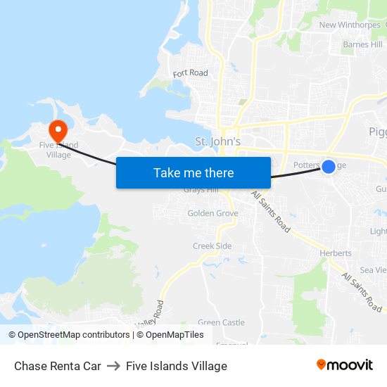 Chase Renta Car to Five Islands Village map