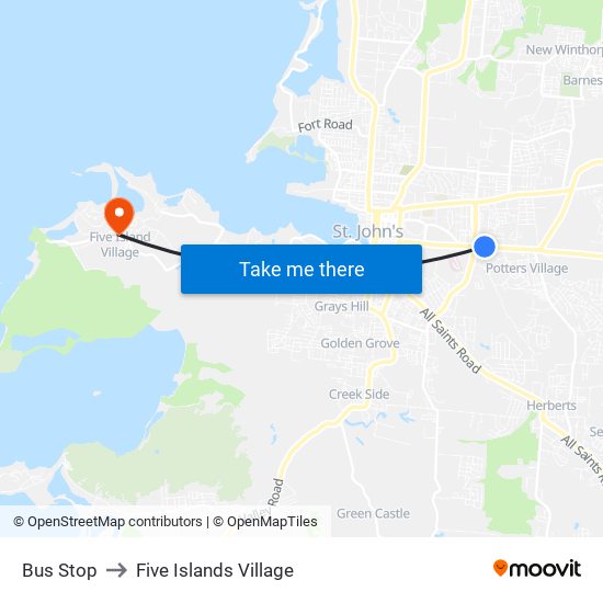 Bus Stop to Five Islands Village map