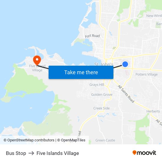 Bus Stop to Five Islands Village map