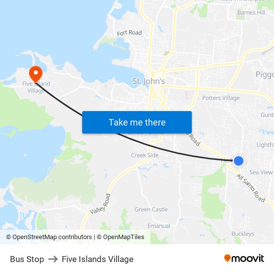 Bus Stop to Five Islands Village map