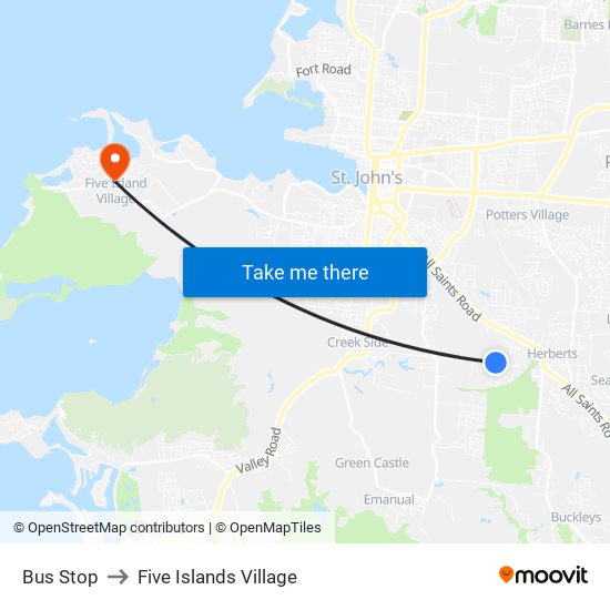 Bus Stop to Five Islands Village map