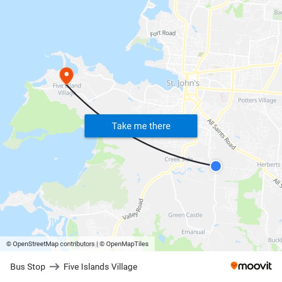 Bus Stop to Five Islands Village map