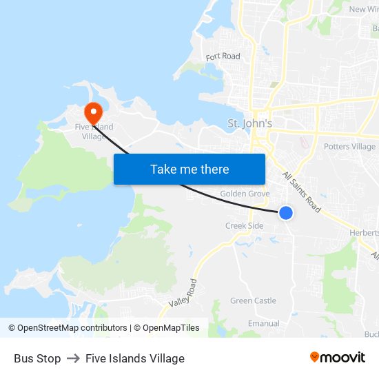 Bus Stop to Five Islands Village map