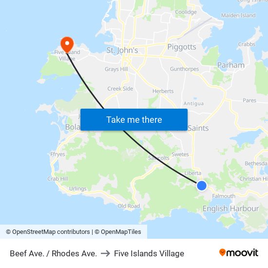 Beef Ave. / Rhodes Ave. to Five Islands Village map