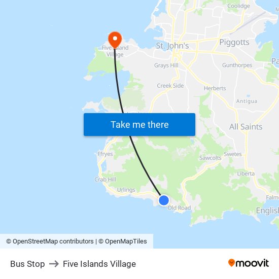 Bus Stop to Five Islands Village map