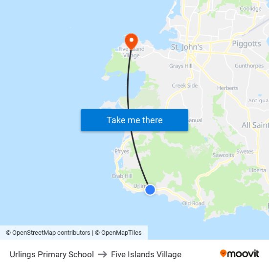 Urlings Primary School to Five Islands Village map