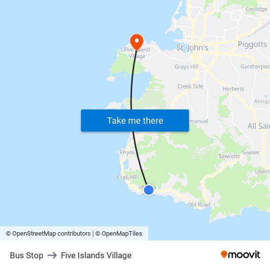 Bus Stop to Five Islands Village map