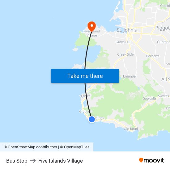 Bus Stop to Five Islands Village map