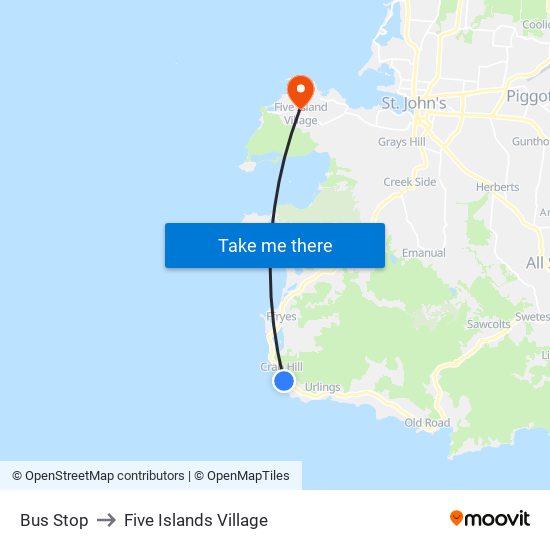 Bus Stop to Five Islands Village map