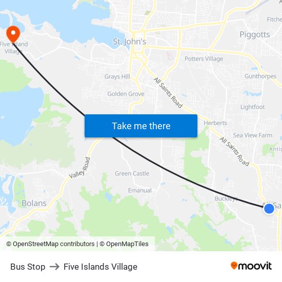 Bus Stop to Five Islands Village map