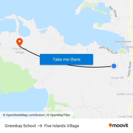 Grennbay School to Five Islands Village map