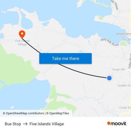 Bus Stop to Five Islands Village map