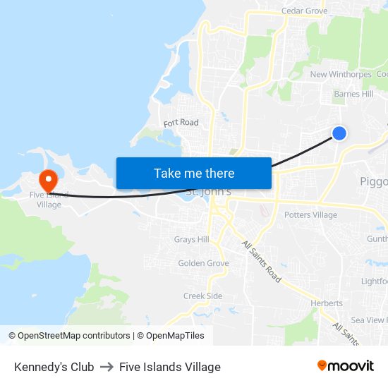 Kennedy's Club to Five Islands Village map