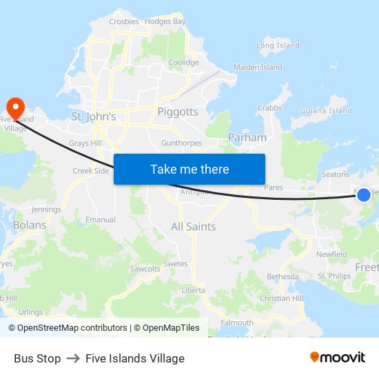 Bus Stop to Five Islands Village map