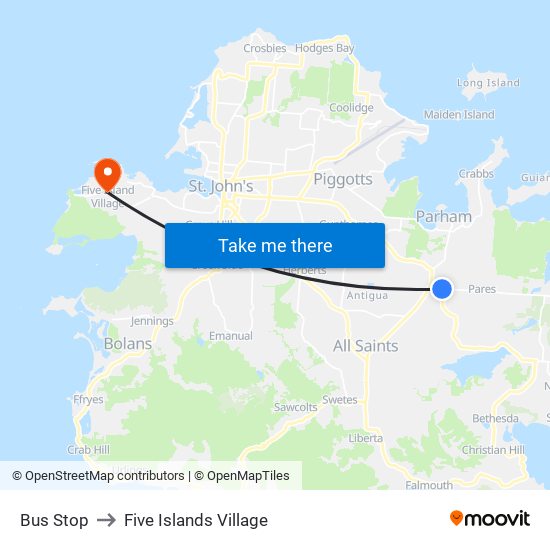 Bus Stop to Five Islands Village map