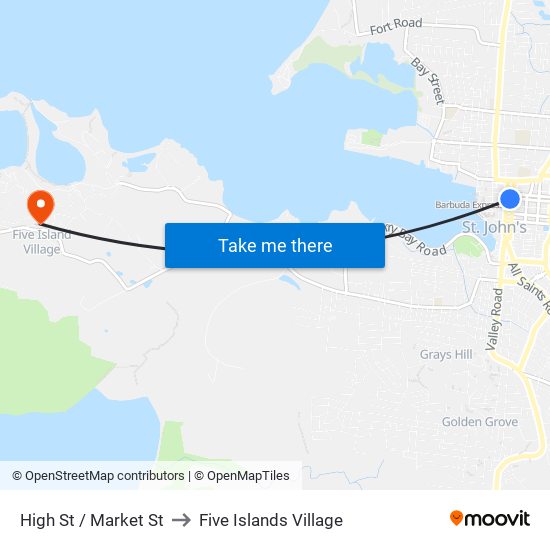 High St / Market St to Five Islands Village map