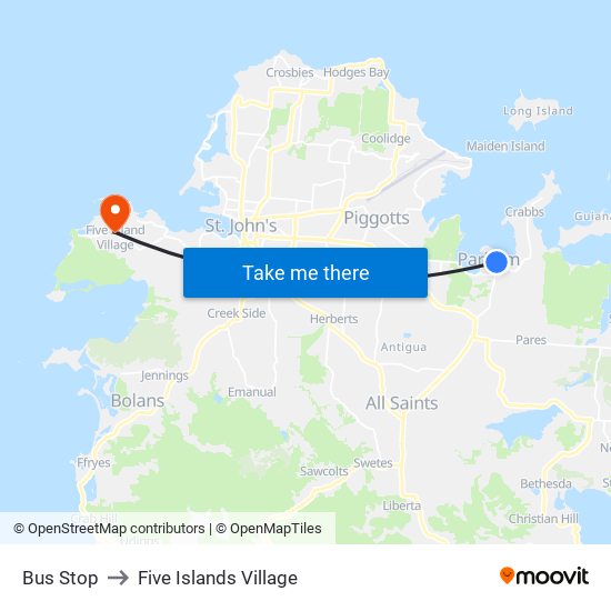 Bus Stop to Five Islands Village map