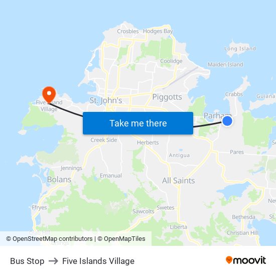 Bus Stop to Five Islands Village map