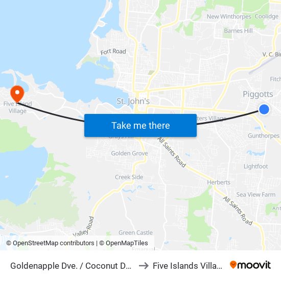 Goldenapple Dve. / Coconut Dve. to Five Islands Village map