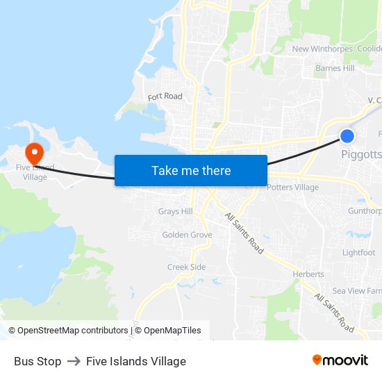 Bus Stop to Five Islands Village map