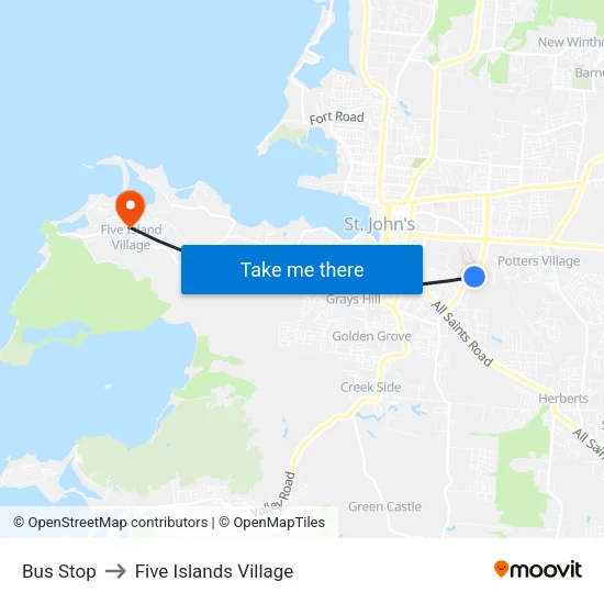 Bus Stop to Five Islands Village map