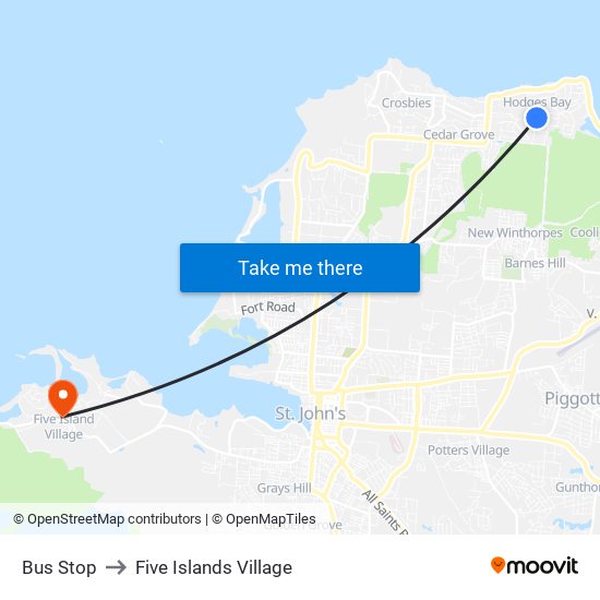 Bus Stop to Five Islands Village map