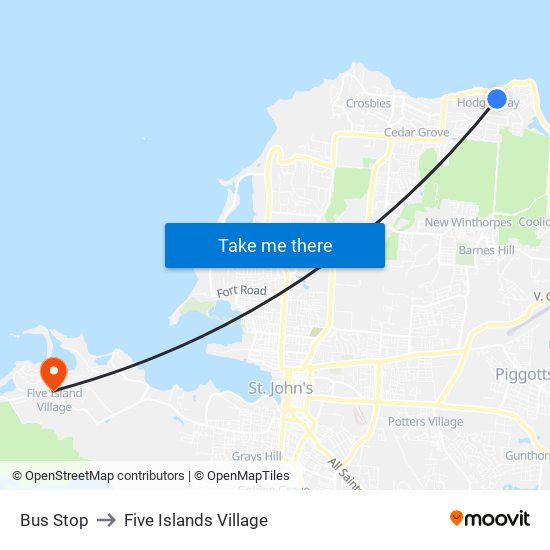 Bus Stop to Five Islands Village map