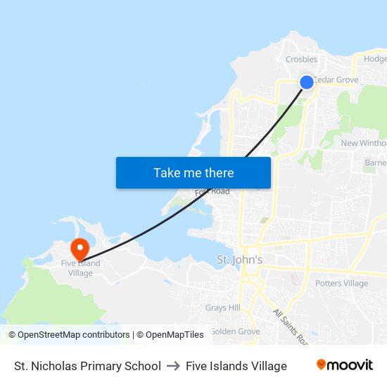 St. Nicholas Primary School to Five Islands Village map