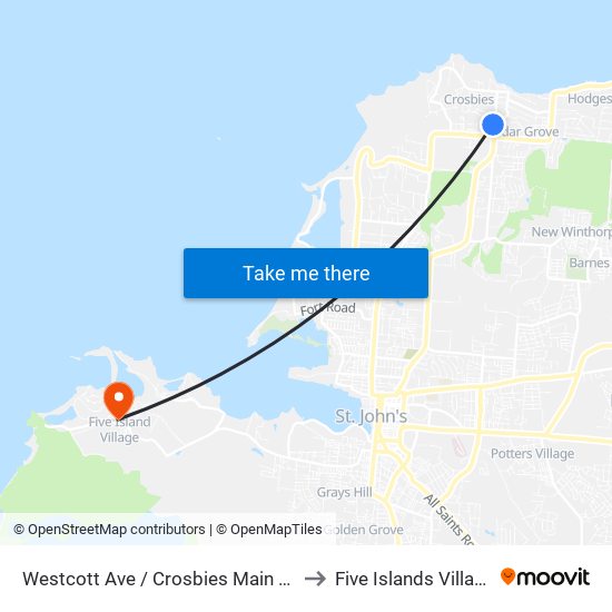 Westcott Ave / Crosbies Main Rd to Five Islands Village map