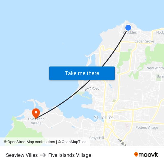 Seaview Villes to Five Islands Village map