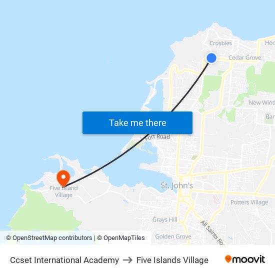 Ccset International Academy to Five Islands Village map