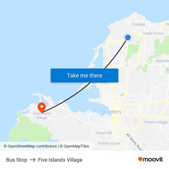 Bus Stop to Five Islands Village map