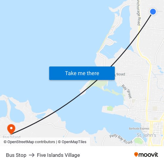 Bus Stop to Five Islands Village map