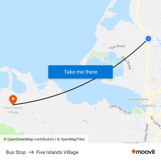 Bus Stop to Five Islands Village map