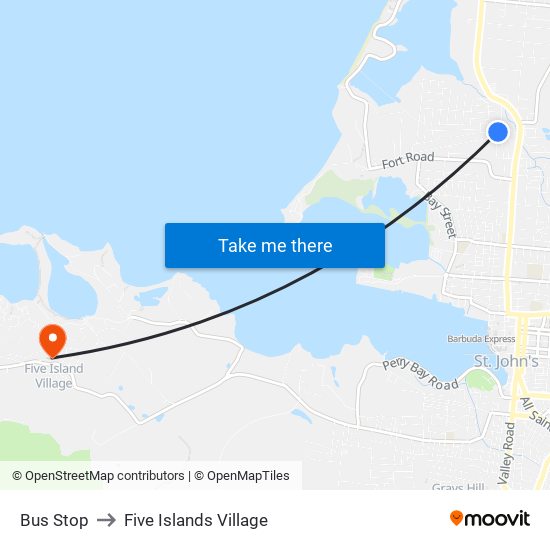 Bus Stop to Five Islands Village map