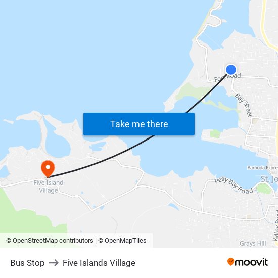 Bus Stop to Five Islands Village map