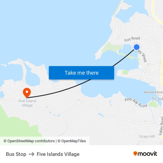 Bus Stop to Five Islands Village map