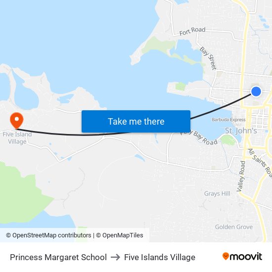 Princess Margaret School to Five Islands Village map