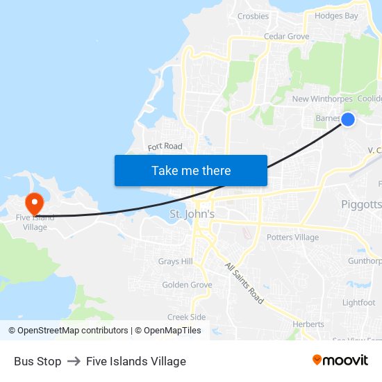 Bus Stop to Five Islands Village map