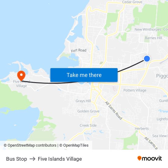 Bus Stop to Five Islands Village map