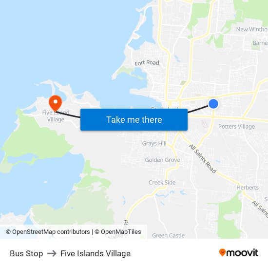 Bus Stop to Five Islands Village map