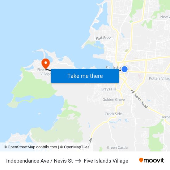 Independance Ave / Nevis St to Five Islands Village map