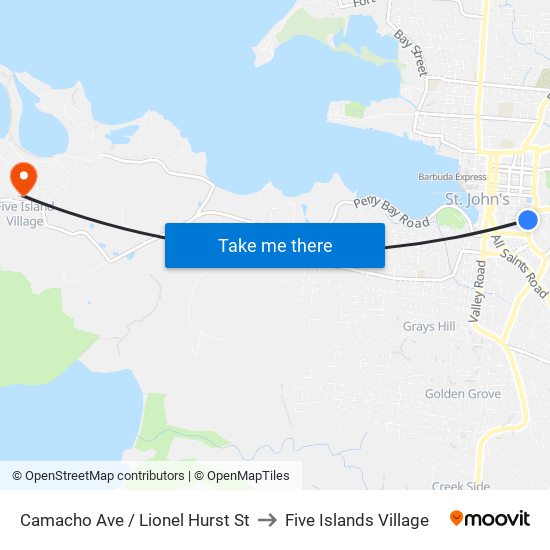 Camacho Ave / Lionel Hurst St to Five Islands Village map