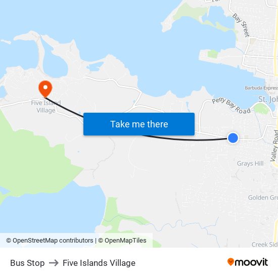 Bus Stop to Five Islands Village map