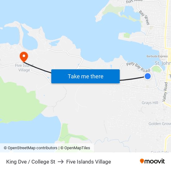 King Dve / College St to Five Islands Village map