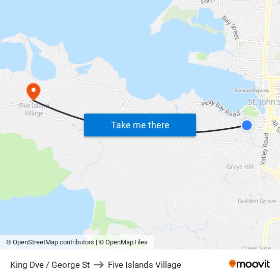 King Dve / George St to Five Islands Village map