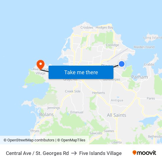 Central Ave / St. Georges Rd to Five Islands Village map