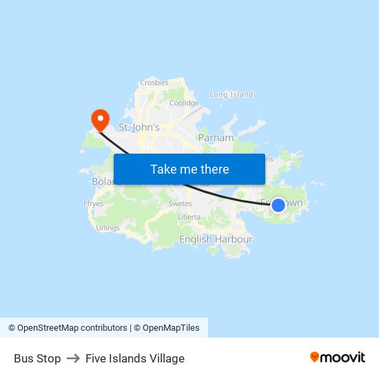 Bus Stop to Five Islands Village map