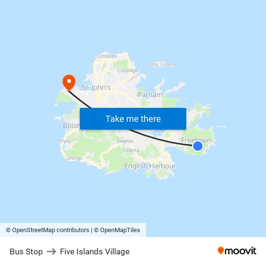 Bus Stop to Five Islands Village map