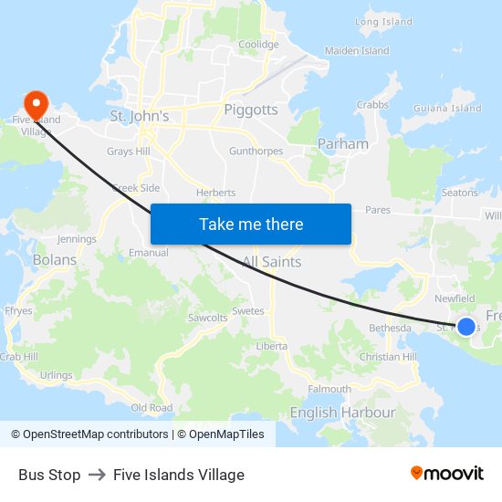 Bus Stop to Five Islands Village map